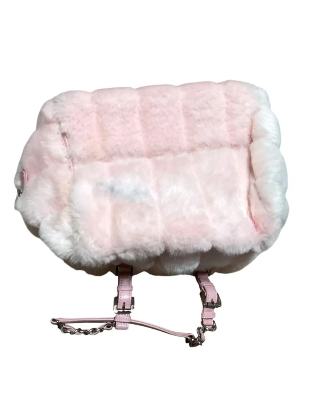 My Flat In London Scottie Pink Faux Fur Handbag With Chain Straps & Charm Accent